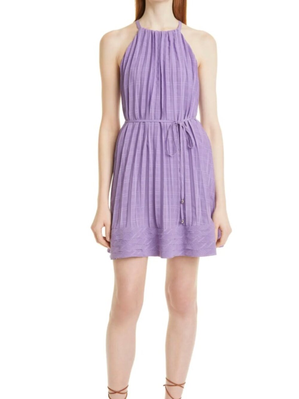 Ramy Brook Bobbi Check Pleated halter Neck Dress, Lavender/ Wisteria, Small